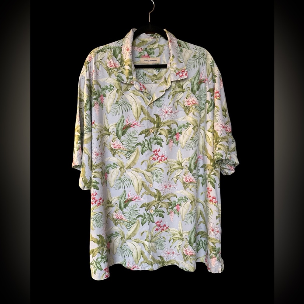 Tommy Bahama Green and Pink Floral Men's Silk Shirt